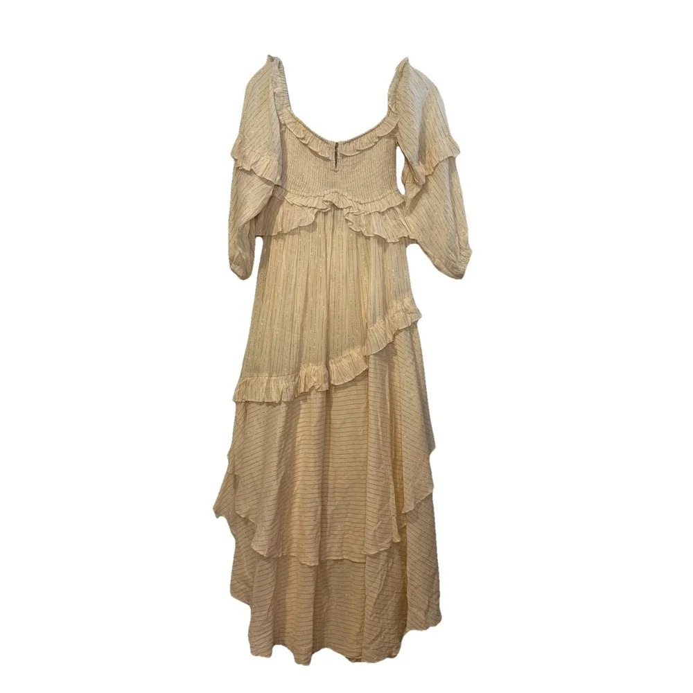 NWT Free People Spell & the Gypsy Clementine Maxi Dress Sz MED Boho Cream‎ Gold